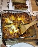 Dishing up lasagne